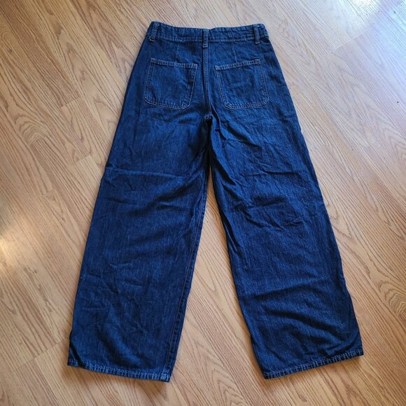 OLD NAVY DRAPEY DENIM HIGH RISE BAGGY WIDE LEG TROUSER JEANS DENIM PANTS sz 0 - Picture 4 of 6